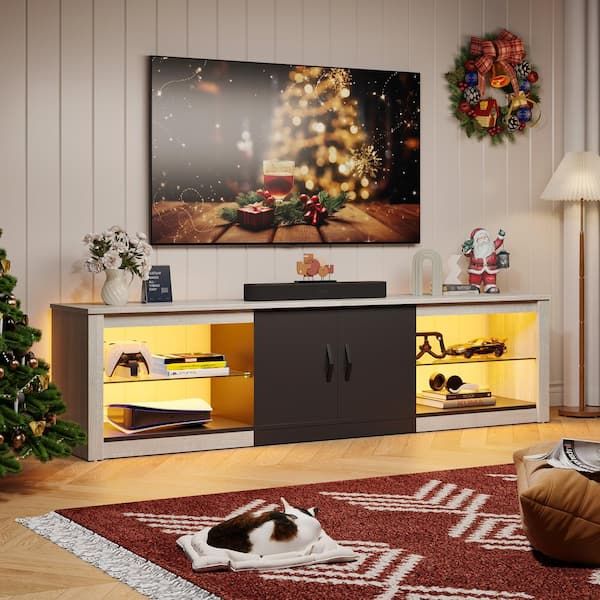 Recent Bestier Tv Stand For Tvs Up To 75" Regarding Bestier 70 In. Grey Wash Tv Stand Fits Tv's Up To 75 In. Led Entertainment  Center With Adjustable Shelves And Cabinet T108i Bsh – The Home Depot (Photo 5 of 15)
