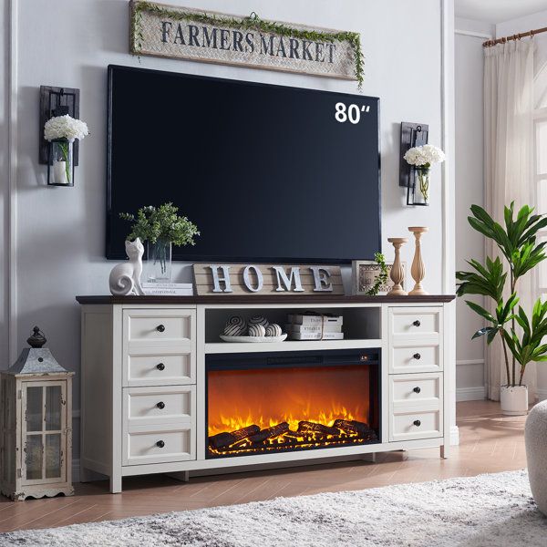 Red Barrel Studio® Conogher Tv Stand For Tvs Up To 80" With Electric  Fireplace Included & Reviews (Photo 10 of 15)