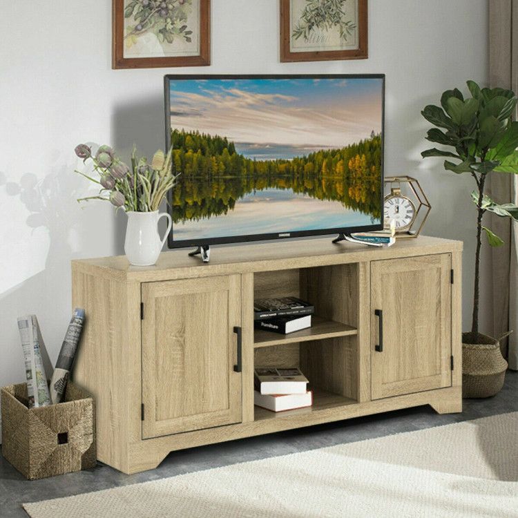 Rustic Tv Stand Entertainment Center Storage Cabinet – Costway With Regard To Favorite Entertainment Center With Storage Cabinet (View 13 of 15)