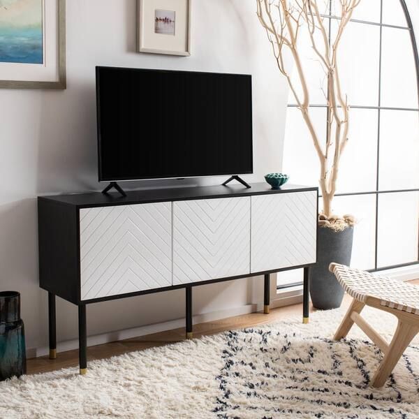 Safavieh Oakley 55.1 In. Black/white Media Console Med2201b – The Home Depot Pertaining To Famous Oaklee Tv Stands (Photo 15 of 15)