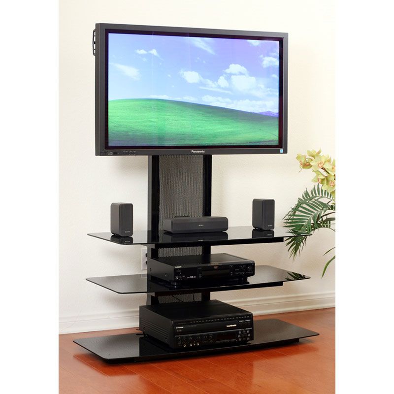 Transdeco Black Glass Tv Stand For 32 80 Inch Screens Td550hb Throughout 2018 Stand For Flat Screen (View 3 of 15)