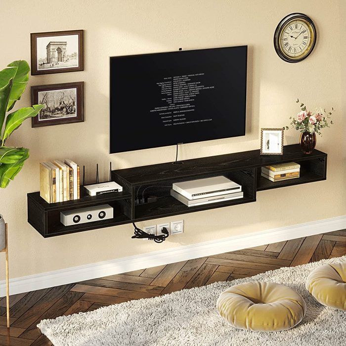 Trendy Led Tv Stands With Outlet Pertaining To Floating Tv Stand With Power Outlet & Led Light, 59″ Wall Mounted Entertainment  Center With Storage, Media Console Shelf For Living Room, Bedroom, Under Tv  Shelf, Black – Built To Order, Made (Photo 15 of 15)