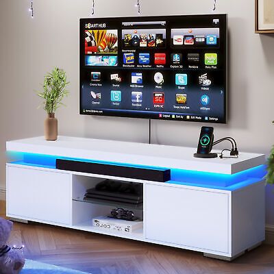 Tv Stand With Power Outlets & Led Lights For 65 Inch Tv Entertainment Center (View 6 of 15)