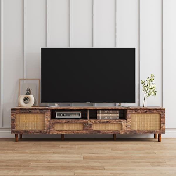 Utopia 4niture Erin Brown Tv Stand Fits Tvs Up To 55 To 65 In. With 2 Doors  And 2 Open Shelves Haw33165394 – The Home Depot Pertaining To Preferred Tv Stands With 2 Doors And 2 Open Shelves (Photo 5 of 15)