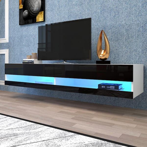 Utopia 4niture Jhiberty Black 78 In. Floating Tv Stand With Led Lights For  Tvs Up To 80 In (View 7 of 15)