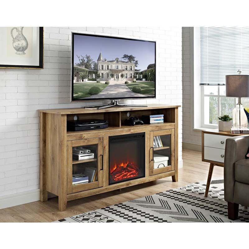Walker Edison Highboy Fireplace Tv Stand For 60 Inch Screens (barnwood)  W58fp18hbbw For Preferred Wood Highboy Fireplace Tv Stands (Photo 7 of 15)