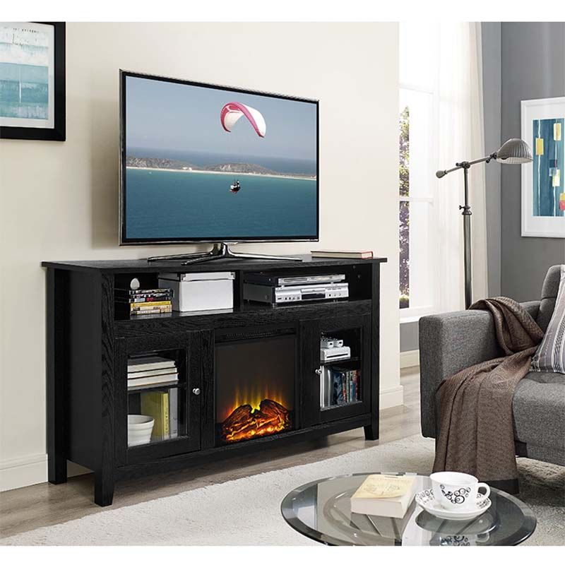 Walker Edison Highboy Fireplace Tv Stand For 60 Inch Screens Black  W58fp18hbbl In Preferred Wood Highboy Fireplace Tv Stands (View 13 of 15)