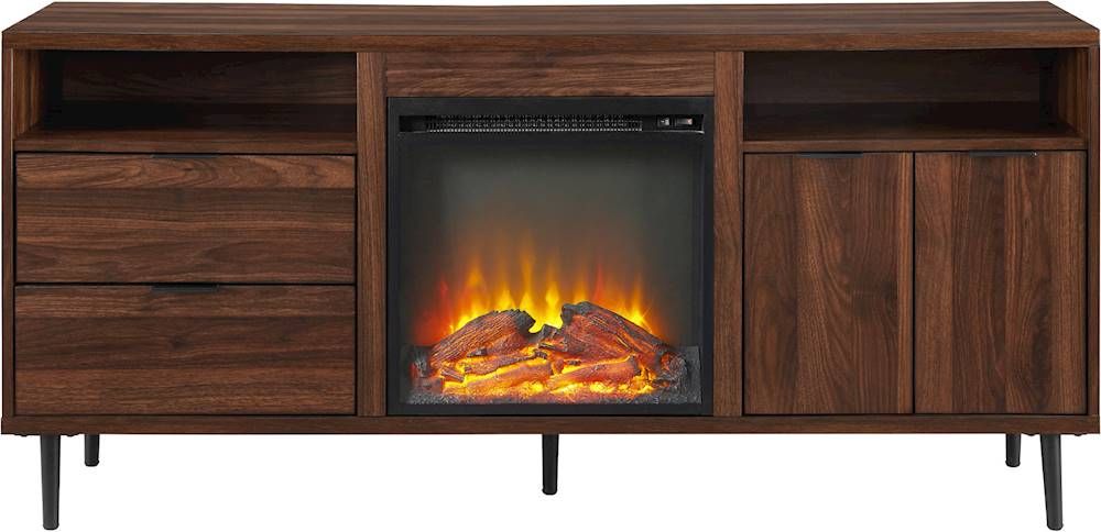Walker Edison Modern Two Drawer Fireplace Tv Stand For Most Tvs Up To 65”  Dark Walnut Bb60fprthdw – Best Buy Inside Well Known Modern Fireplace Tv Stands (Photo 2 of 15)