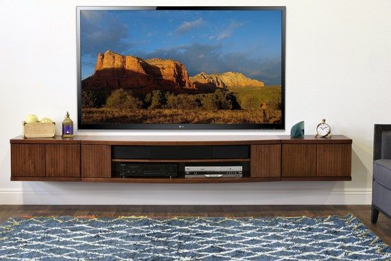 Wall Mounted Floating Tv Stand Entertainment Console Curve 3 Piece Mocha –  Etsy For Latest Wall Mounted Floating Tv Stands (View 3 of 15)