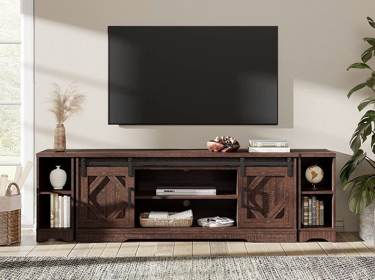 Wampat Modern Farmhouse Tv Stand For Up To 85" Tvs Wood Entertainment  Center With Open Storage For Living Room, Rustic Brown In  (View 3 of 15)