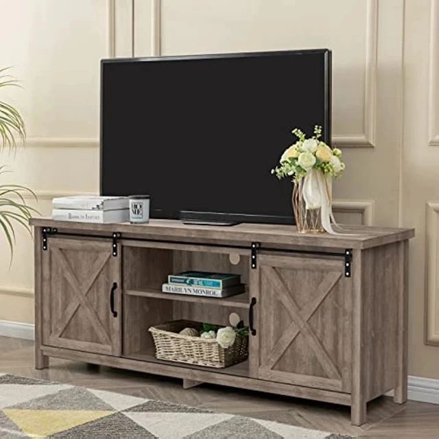Well Known Barn Door Media Tv Stands In Tv Stand With Sliding Barn Doors, Media Entertainment Center Console Table  For Tvs Up To 65”,2 Tier Large Orage Cabinets,rustic – Aliexpress (View 7 of 15)
