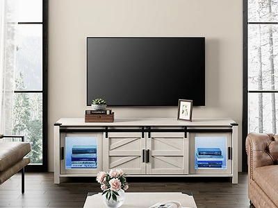 Well Known Barn Door Media Tv Stands Pertaining To Farmhouse Modern Wood Entertainment Center With Blue Led Light For 75 Inch  Tv, Media Tv Console With Sliding Barn Door And Storage Shelf For Living  Room Bedroom，wihte – Yahoo Shopping (Photo 6 of 15)