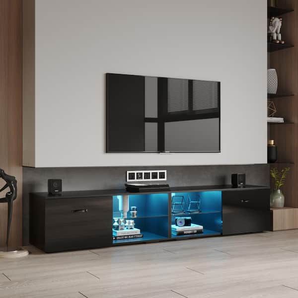 Well Known Black Rgb Entertainment Centers Throughout 79 In. Modern Black Tv Stand With Rgb Light Fits Tv's Up To 80 In (View 14 of 15)