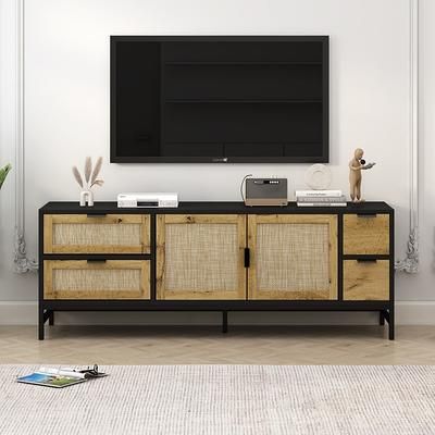 Well Known Farmhouse Rattan Tv Stands In Farmhouse Rattan Tv Stand With Adjustable Shelves, Modern Media  Entertainment Center Console Table For Tvs Up To 65'' – Yahoo Shopping (View 7 of 15)