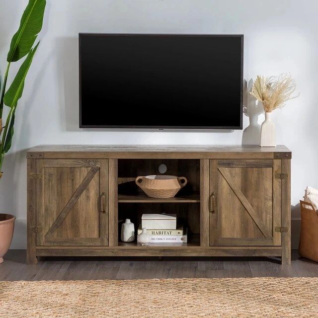 Well Known Farmhouse Stands For Tvs For Lism Modern Farmhouse Barn Door Tv Stand For Tvs Up To 65", Reclaimed  Barnwood – Aliexpress (Photo 6 of 15)