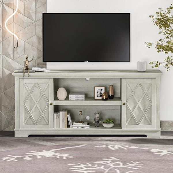 Well Known Farmhouse Stands With Shelves For Festivo 70 In. Farmhouse Style Off White Tv Stand Fits Tvs Up To 78 In.  With Open Shelves Fts22511 – The Home Depot (Photo 1 of 15)