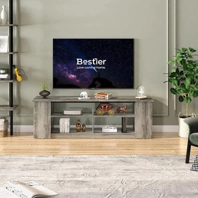 Well Known Tier Stands For Tvs With Regard To Bestier 55 Inch Tv Stand Media 3 Tier Console Table With 8 Separate  Adjustable Storage Units Grey Living Room Furniture – Aliexpress (Photo 14 of 15)