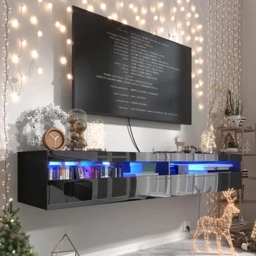Well Known Tv Stands With Led Lights & Power Outlet In Tv Stand With Led Lights & Power Outlets, 71'' Mounted Entertainment Center  With Storage Cabinet, Modern High Gloss – Aliexpress (Photo 14 of 15)