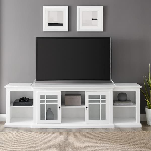 Welwick Designs 80 In. White Transitional Wood And Glass Door Tv Stand With  Cable Management (max Tv Size 88 In.) Hd9164 – The Home Depot Pertaining To Most Current White Tv Stands Entertainment Center (Photo 3 of 15)
