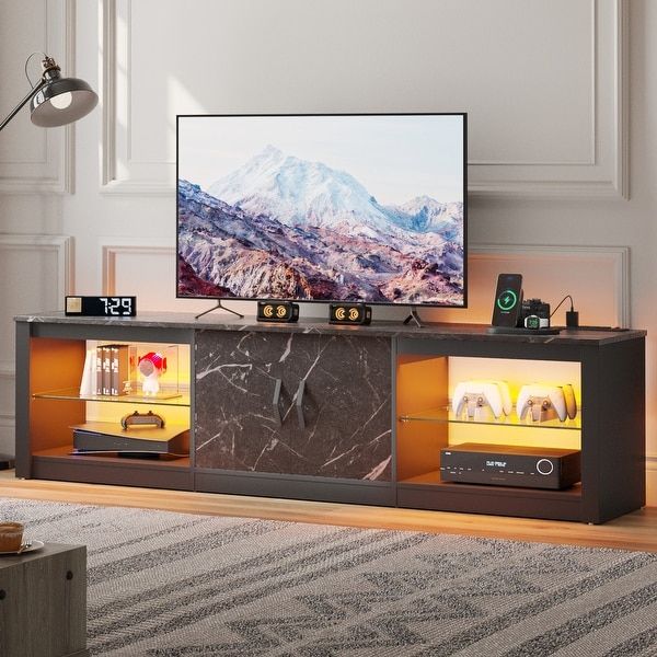 White Tv Stand For 65 100 Inch Tv With Led Light, Modern Tv Console – On  Sale – Bed Bath & Beyond – 33607473 Within Best And Newest Led Tv Stands With Outlet (Photo 10 of 15)