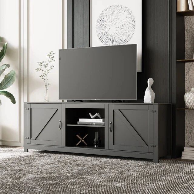 Widely Used Farmhouse Media Entertainment Centers Throughout Farmhouse Tv Stand, Wood Entertainment Center Media Console With  Storage,suitable For Living Room (View 7 of 15)