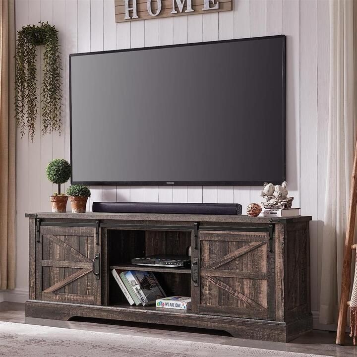 Widely Used Farmhouse Tv Stands For 70 Inch Tv With Okd Farmhouse Tv Stand For 75 Inch Tv With Sliding Barn Door, Rustic Wood  Entertainment Center Large Media Console Cabinet Long Television Stands For 70  Inch Tvs, Antique White (View 5 of 15)