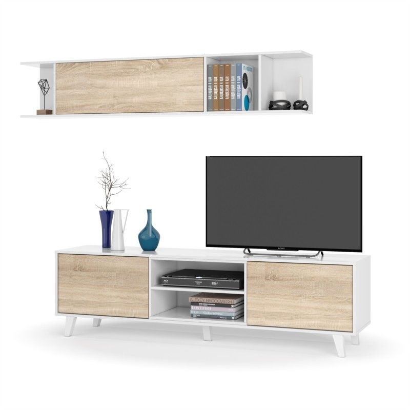 Widely Used Tv Stands With 2 Doors And 2 Open Shelves Within Tv Stand 2 Doors With 2 Niches And Wall Shelf Veson (white, Oak) (Photo 1 of 15)