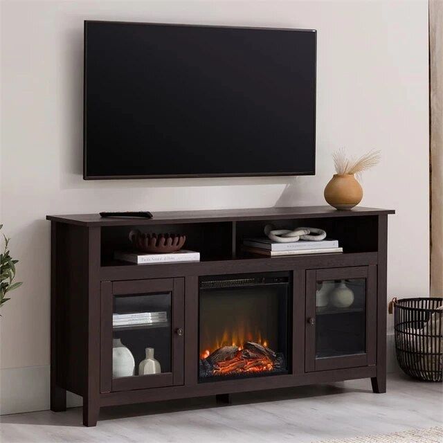 Woven Paths Highboy 2 Door Electric Fireplace Tv Stand For Tvs Up To 65",  Espresso – Aliexpress In Most Recent Wood Highboy Fireplace Tv Stands (View 14 of 15)