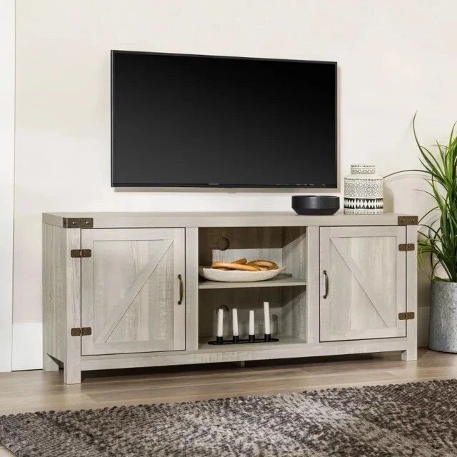 Woven Paths Modern Farmhouse Barn Door Tv Stand For Tvs Up To 65", Stone  Grey Tv Stand Tv Stand Living Room Furniture – Aliexpress Inside 2017 Modern Farmhouse Barn Tv Stands (Photo 5 of 15)