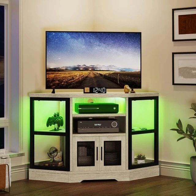Yitahome Rgb Led Corner Tv Stand For Tvs Up To 55/50 Inch With Power Outlet Within Favorite Rgb Tv Entertainment Centers (View 13 of 15)
