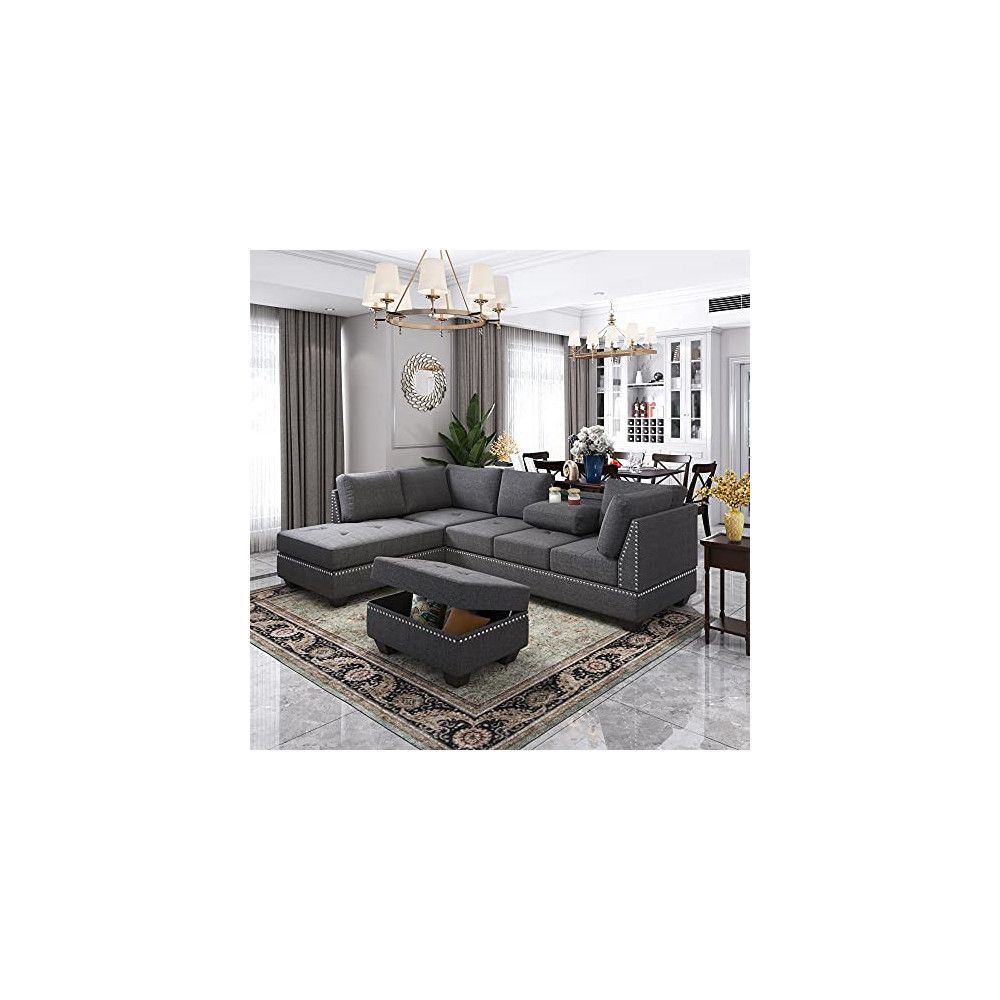 104" Sectional Sofa Sets 3 Seat Grey Sofa Couches With Reversible With 104&quot; Sectional Sofas (View 10 of 15)