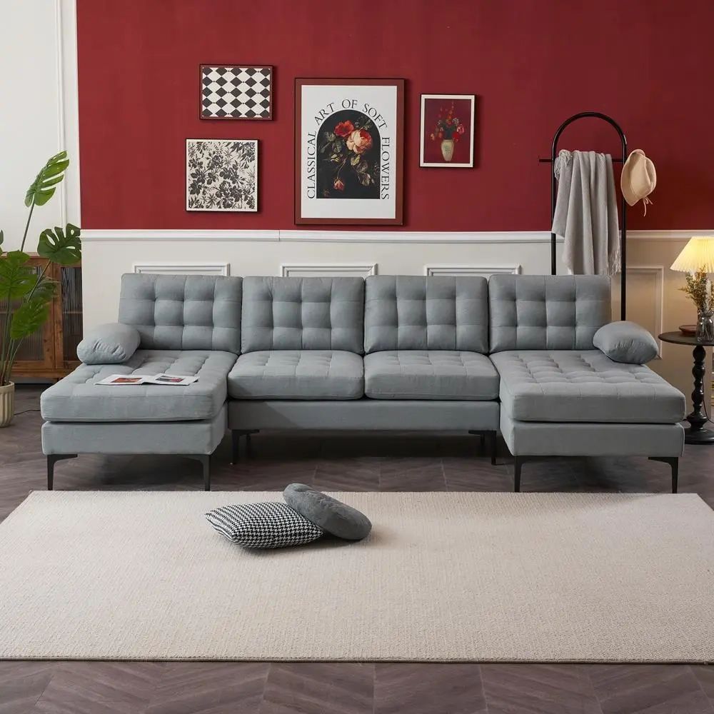 110 Inch Modern U Shape Sectional Sofa Couch 2 Chaise Living Room Light Grey  | Ebay In Modern U Shape Sectional Sofas In Gray (View 13 of 15)