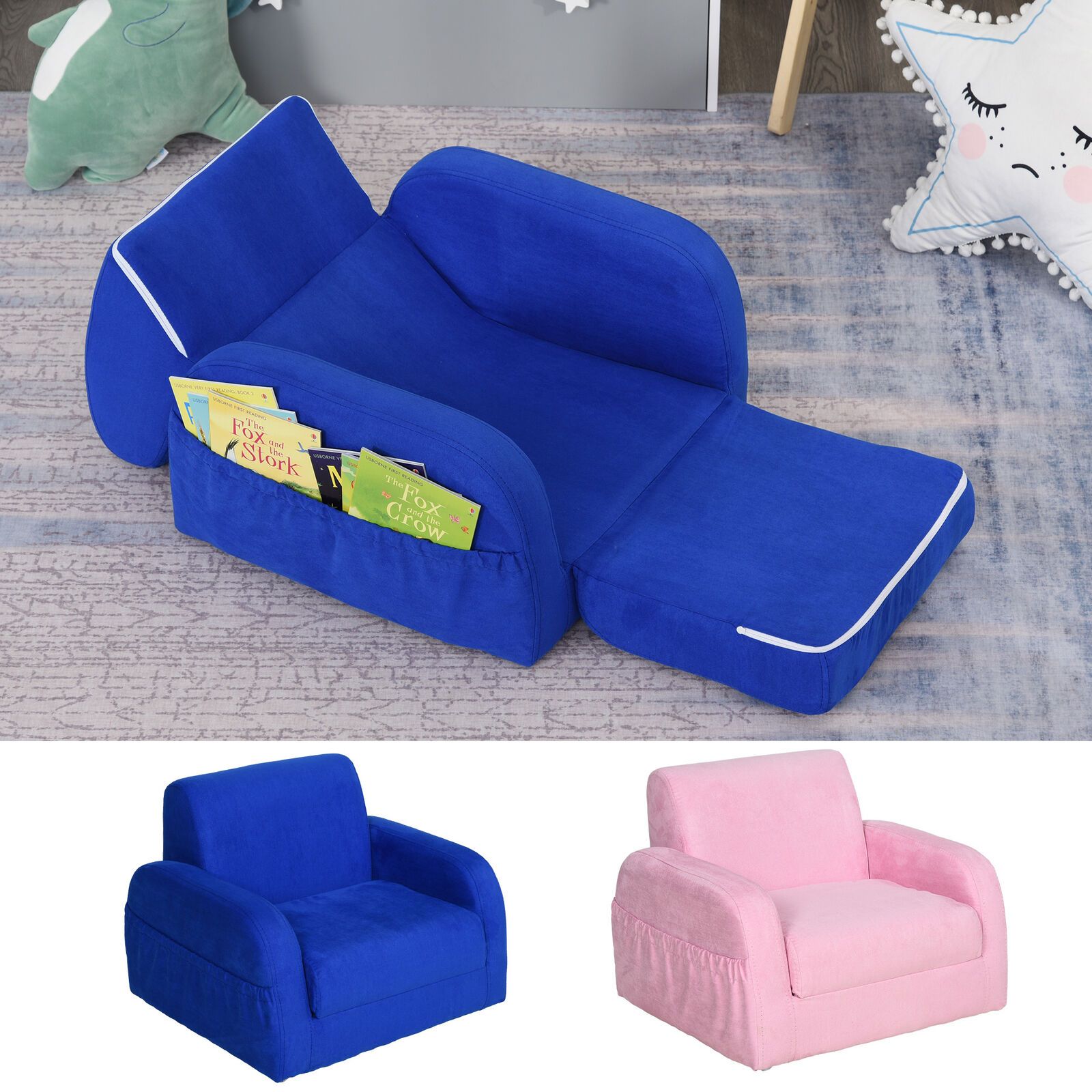 2 In 1 Kids Armchair Sofa Bed Fold Out Padded Toddler Furniture For 3 4  Years | Ebay Throughout Children's Sofa Beds (Photo 1 of 15)