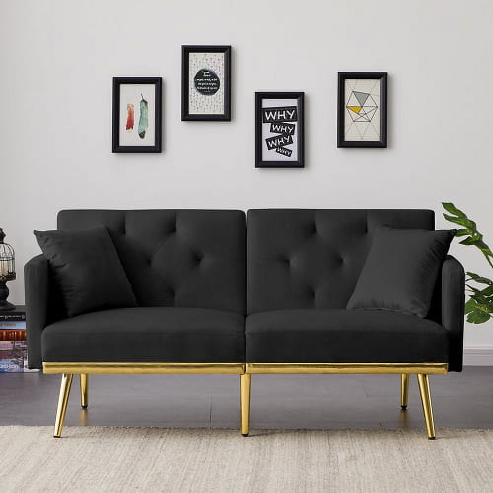 2 Seater Velvet Sofa Couch, Convertible Folding Futon Sofa Bed, Sleeper  Sofa Couch For Compact Living Space, Modern Comfortable Design, Black –  Walmart With 2 Seater Black Velvet Sofa Beds (View 14 of 15)