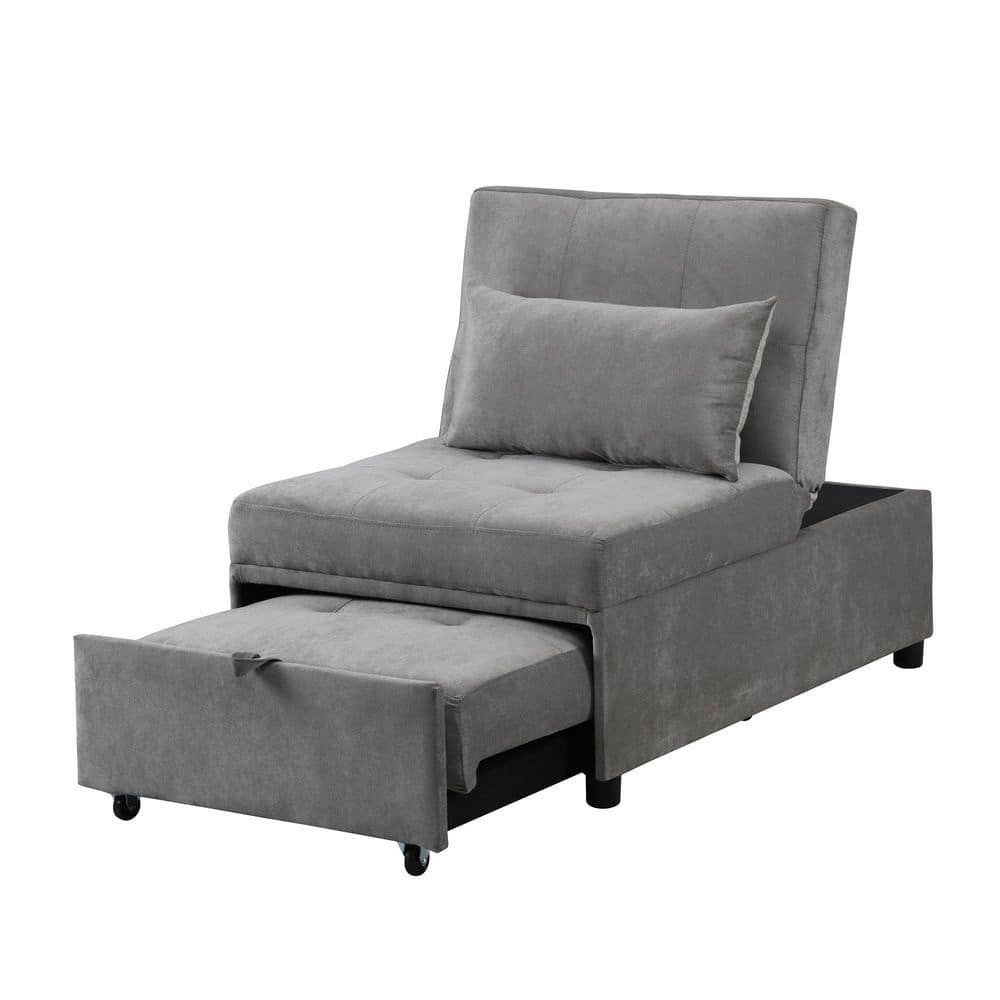 26.8 In. W Light Gray Velvet Twin Size Folding Ottoman Sofa Bed 31cuu84 –  The Home Depot Inside Convertible Light Gray Chair Beds (Photo 11 of 15)
