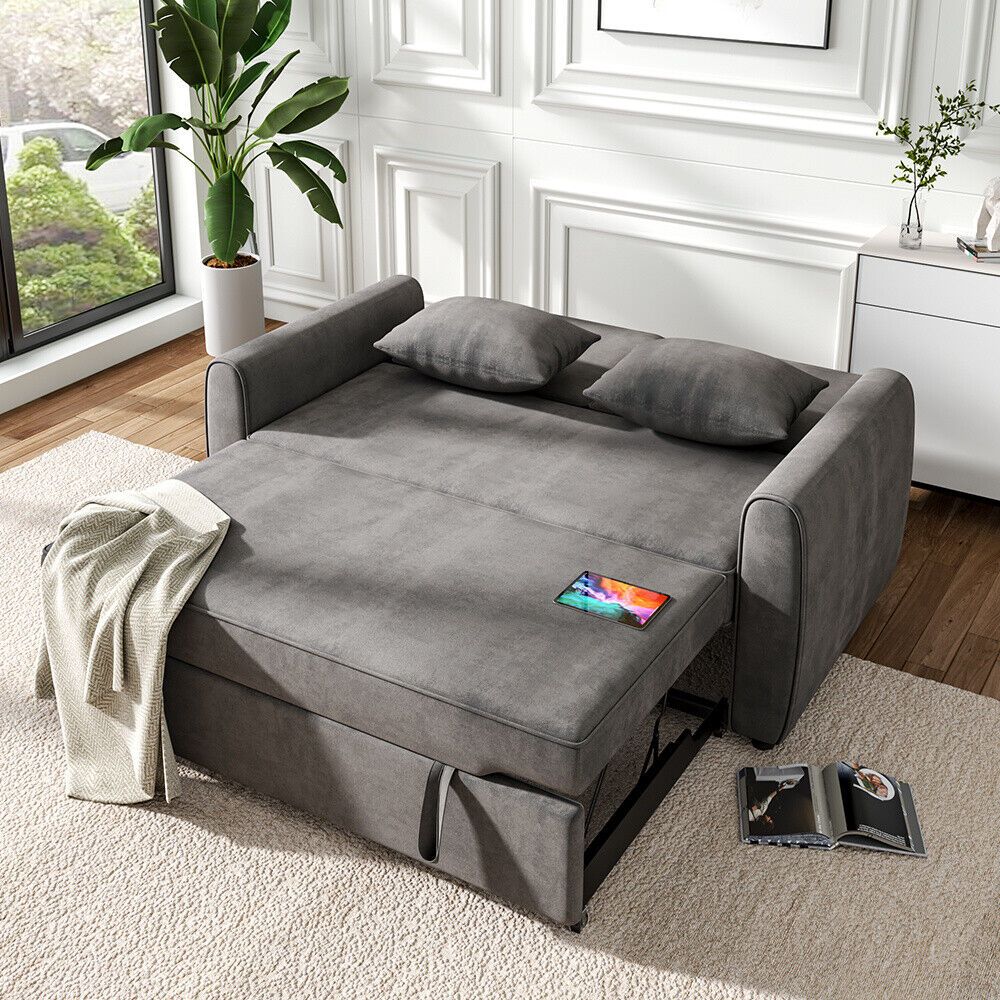 3 In 1 Grey Linen Convertible Sofa Bed Chaise Lounger Pull Out Sleeper Sofa  Bed | Ebay With Regard To 3 In 1 Gray Pull Out Sleeper Sofas (Photo 12 of 15)