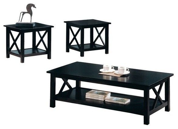 3 Pc Espresso Finish Wood Coffee And End Table Set With Cross Design Intended For Espresso Wood Finish Coffee Tables (View 11 of 15)