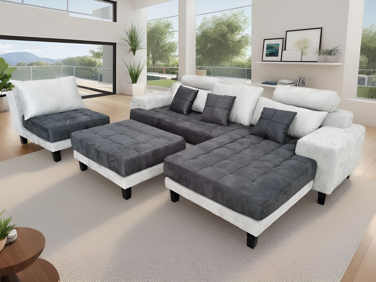 3 Piece Gray And Dark Gray Modern Microfiber L Sectional Sofa Set S150cr |  Ebay In Dark Gray Sectional Sofas (Photo 1 of 15)