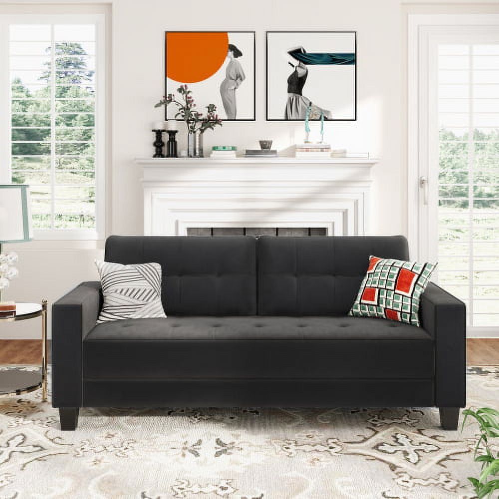 3 Seat Sofa, Upholstered Velvet Apartment Sofa Sectional Sofa, 3 Seater  Plastic Legs Sofa Couches Bedroom Sofas Mid Century Modern Sofa Couch For  Living Room (black) – Walmart For Modern 3 Seater Sofas (View 2 of 15)