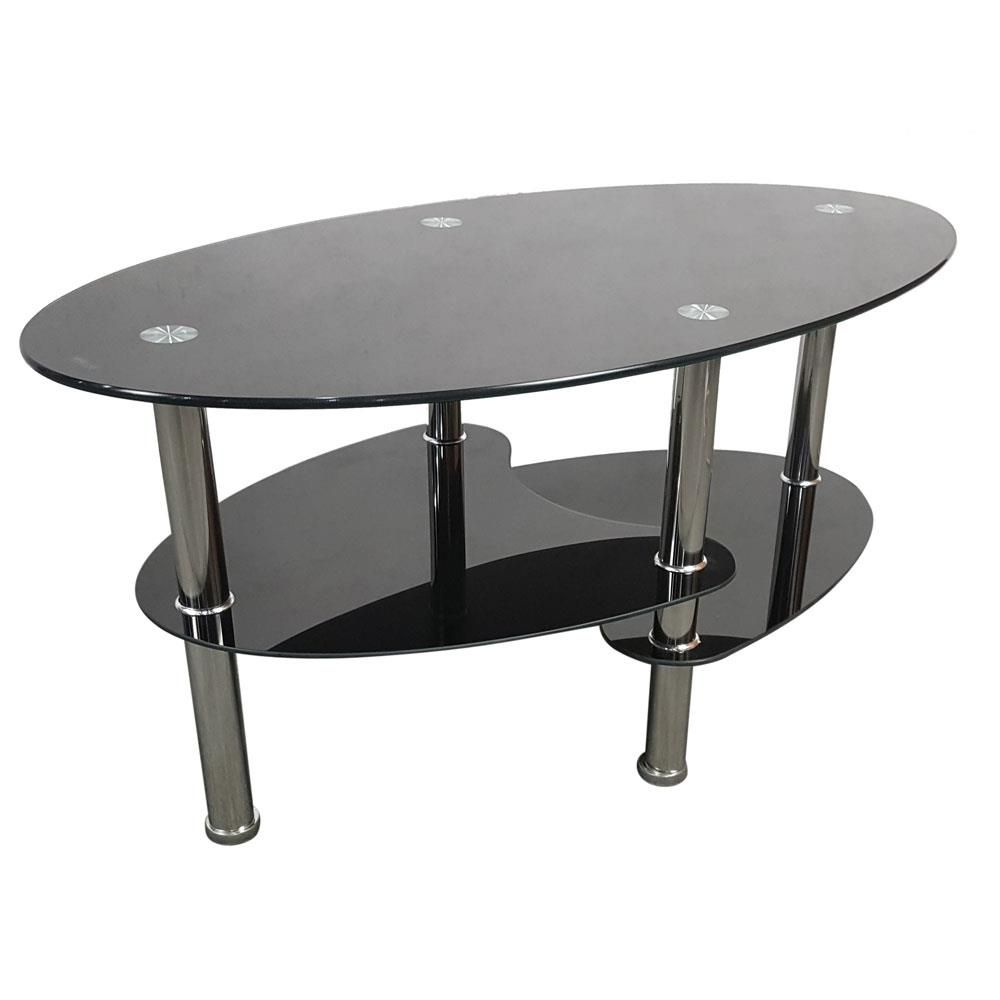 3 Tier Black Tempered Glass Shelf Oval Side Coffee Table End Table With Regard To Tempered Glass Oval Side Tables (View 10 of 15)