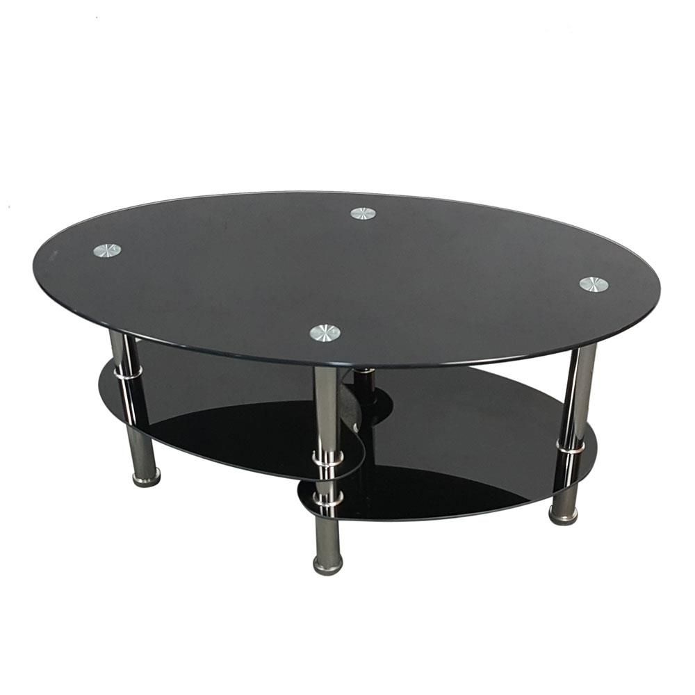 3 Tier Black Tempered Glass Shelf Oval Side Coffee Table End Table Within Tempered Glass Oval Side Tables (View 9 of 15)