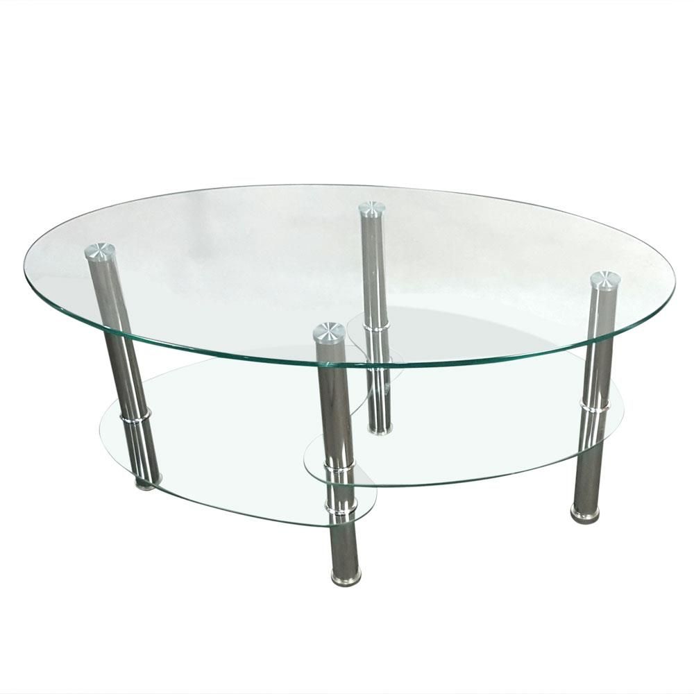 3 Tier Tempered Glass Shelf Oval Side Coffee Table End Table Living With Tempered Glass Oval Side Tables (View 11 of 15)
