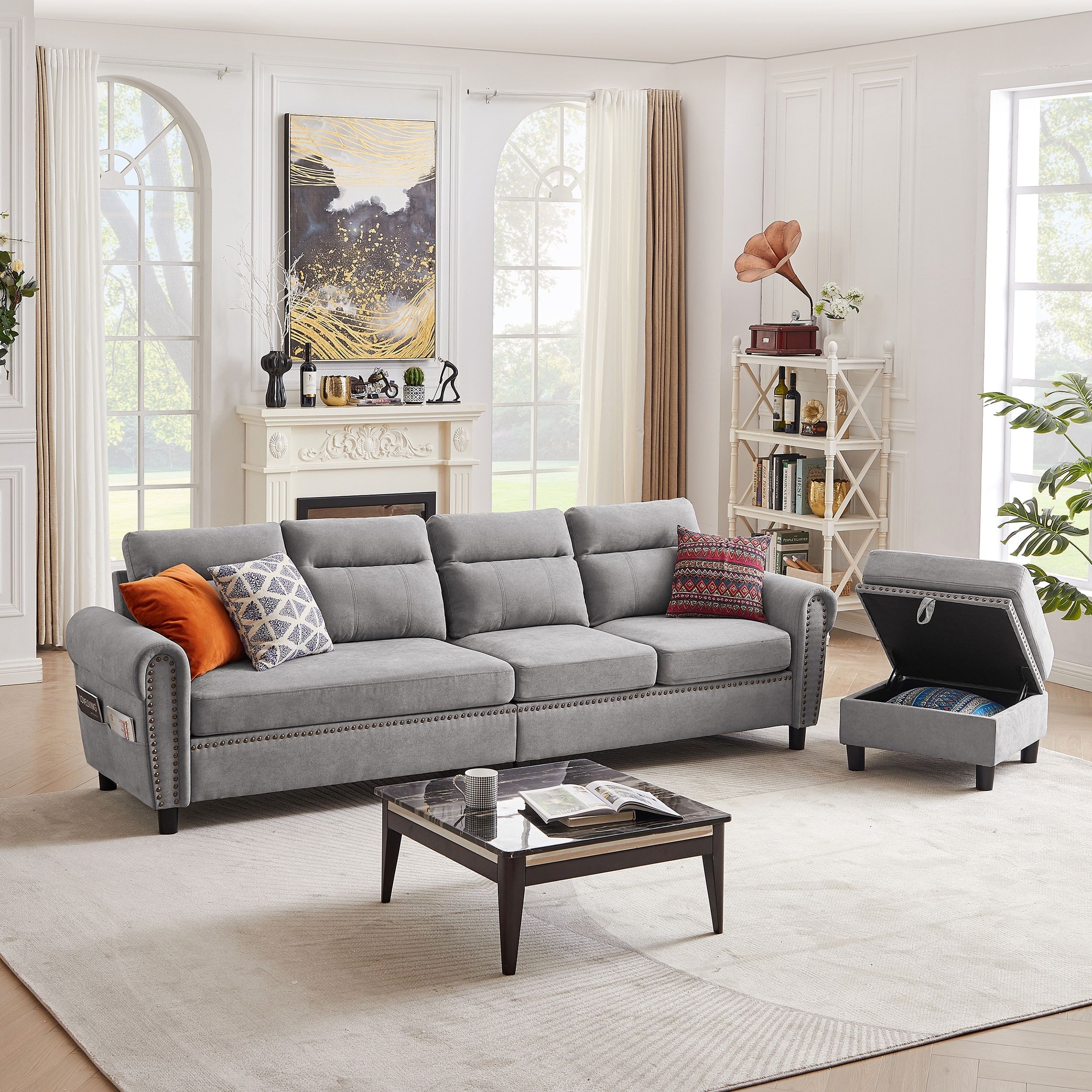 4 Seater L Shaped Reversible Sectional Sofa With Storage Ottoman – Bed Bath  & Beyond – 37992798 Intended For Reversible Sectional Sofas (Photo 3 of 15)