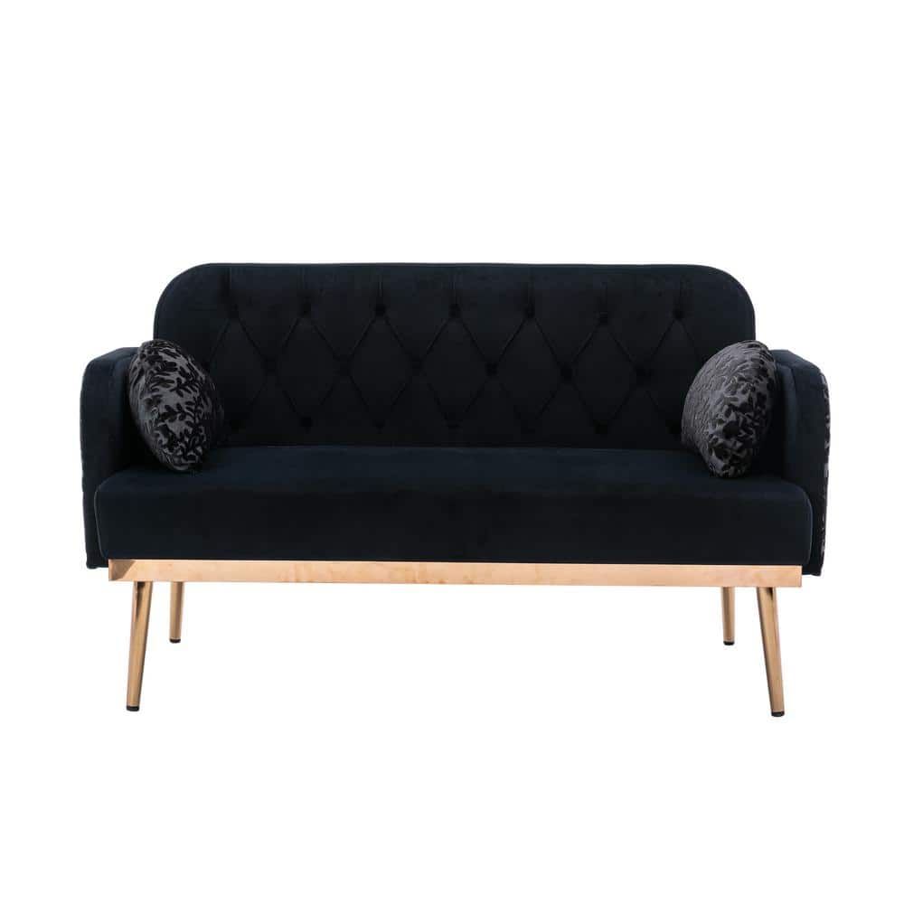 63.78 In. Wide 2 Seat Square Arm Velvet Modern Straight Sofa（black） H B Sofa  – The Home Depot Intended For 2 Seater Black Velvet Sofa Beds (Photo 15 of 15)