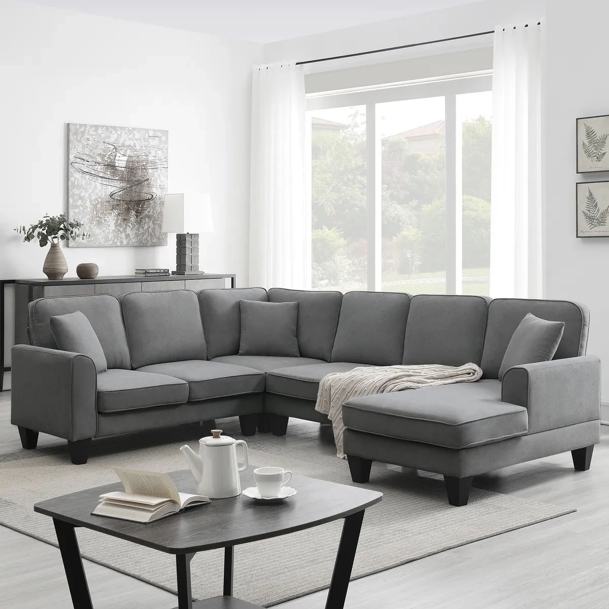 7 Seat Sectional Sofa Set Modern Furniture U Shape Couch Living Room, 3  Pillow | Ebay For Modern U Shaped Sectional Couch Sets (Photo 3 of 15)