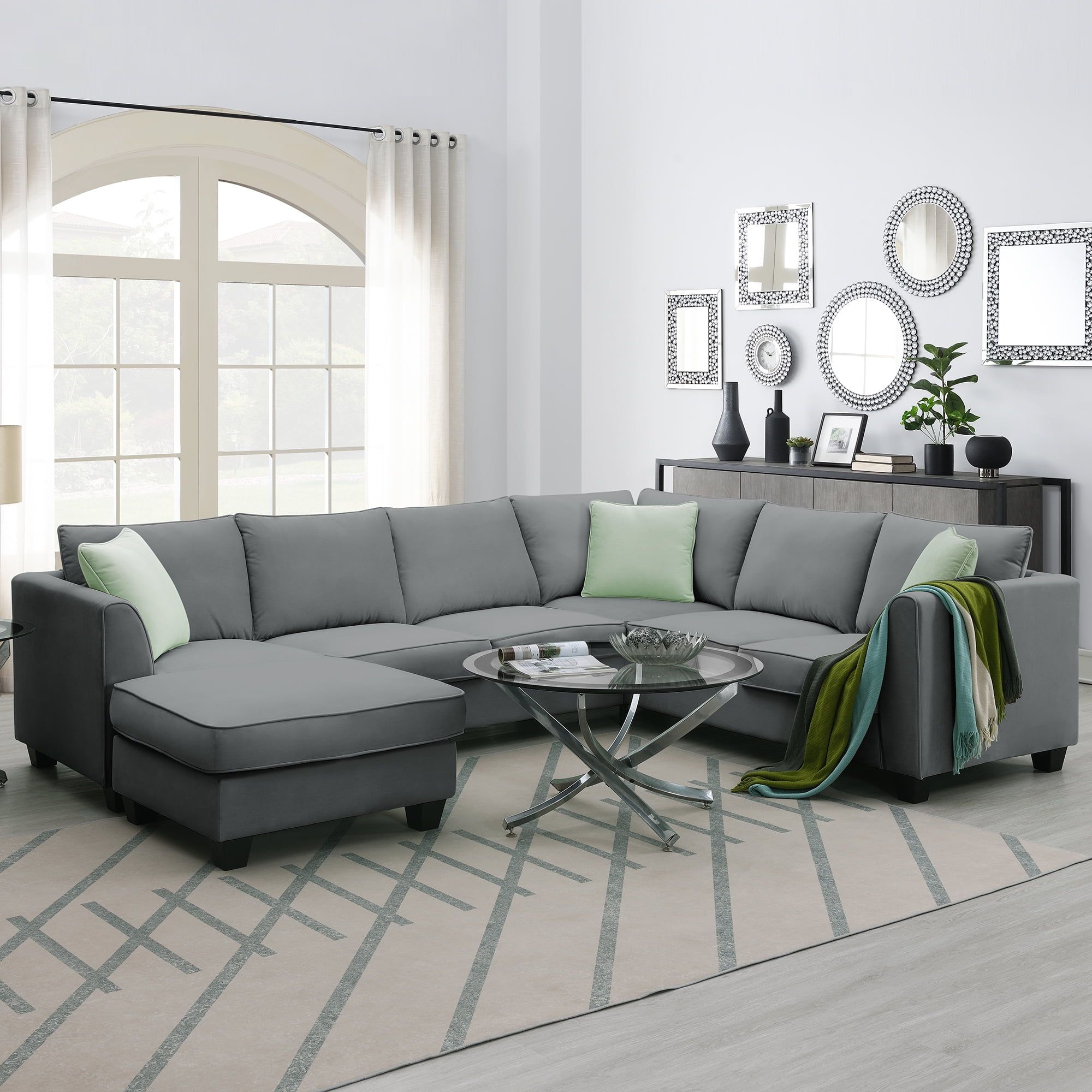 7 Seats Modular Sectional Sofa With Ottoman, L Shape Fabric Sofa Corner  Couch Set Living Room Couches Sets With 3 Pillows, Gray, 112" X 87" –  Walmart Throughout Microfiber Sectional Corner Sofas (View 4 of 15)