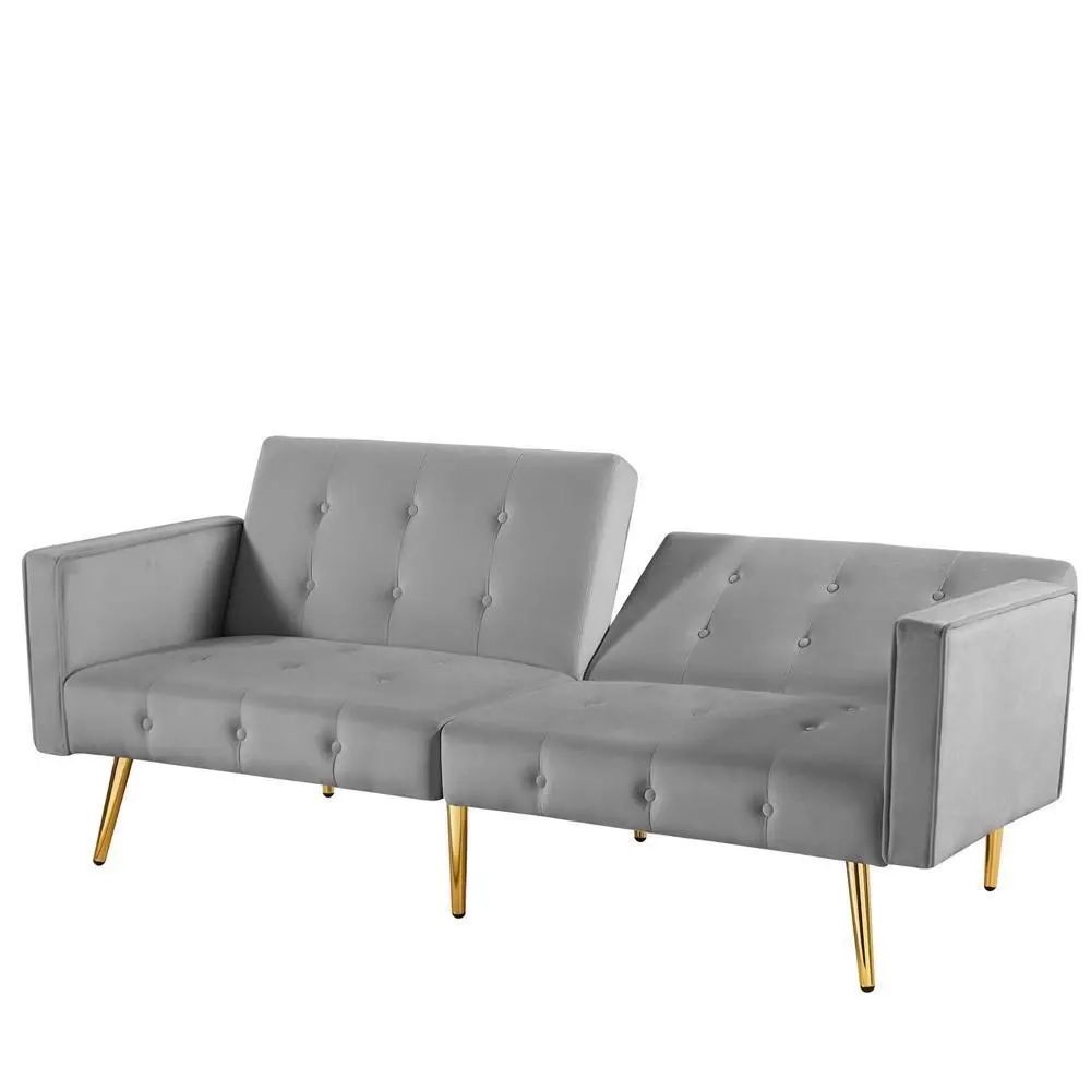 76" Velvet 2 Seat Sleeper Sofa Bed Button Tufted Couch W/ Adjustable Back  Gray | Ebay In 2 Seater Black Velvet Sofa Beds (Photo 8 of 15)