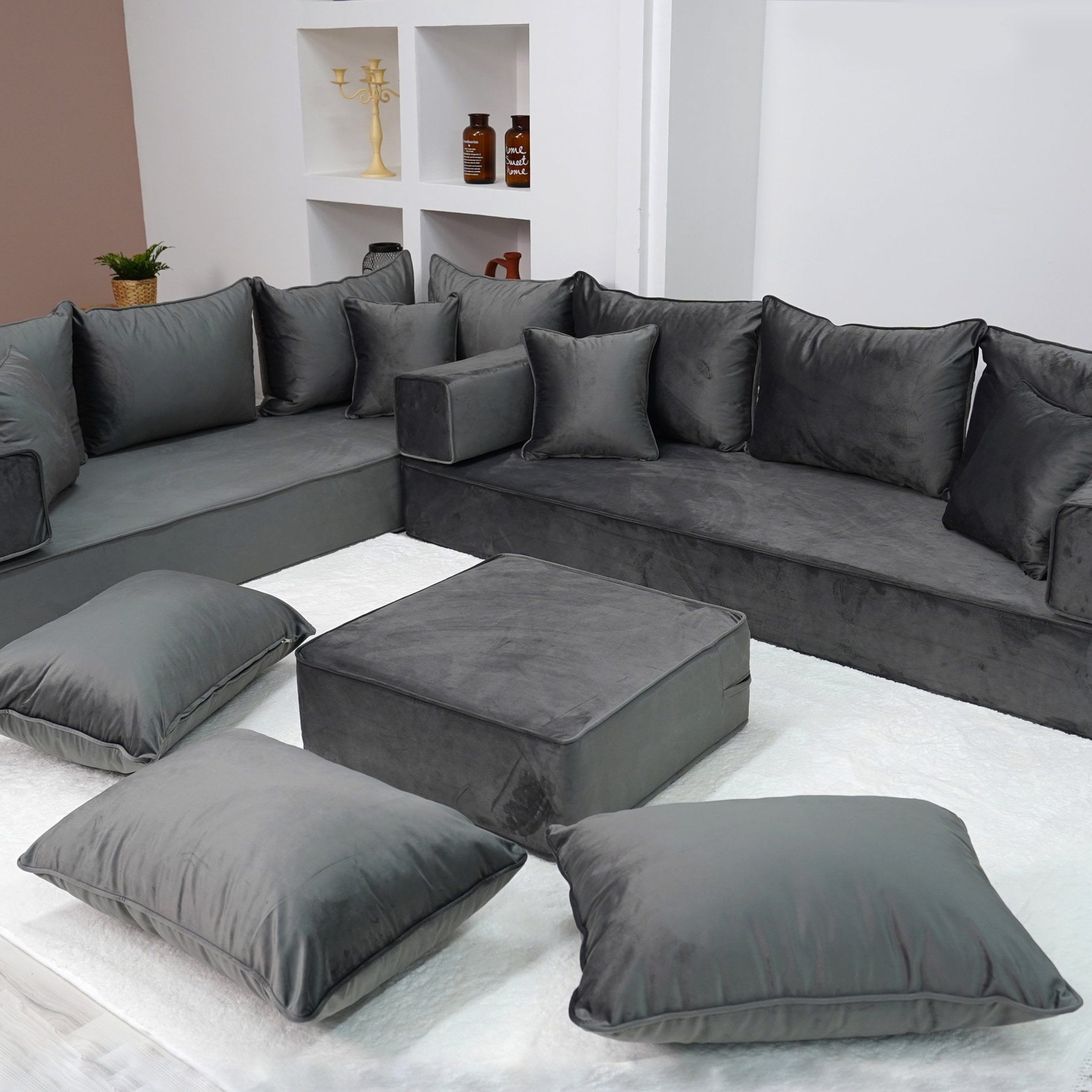 8 Thickness Velvet Fabric Dark Gray L Shaped Couch – Etsy Sweden Within Dark Grey Loveseat Sofas (Photo 14 of 15)