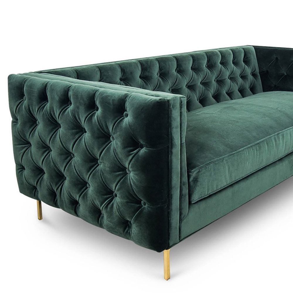 82.7" Modern Green Velvet Upholstered Sofa 3 Seater Tufted Sofa Luxury Sofa For 75" Green Velvet Sofas (Photo 6 of 15)
