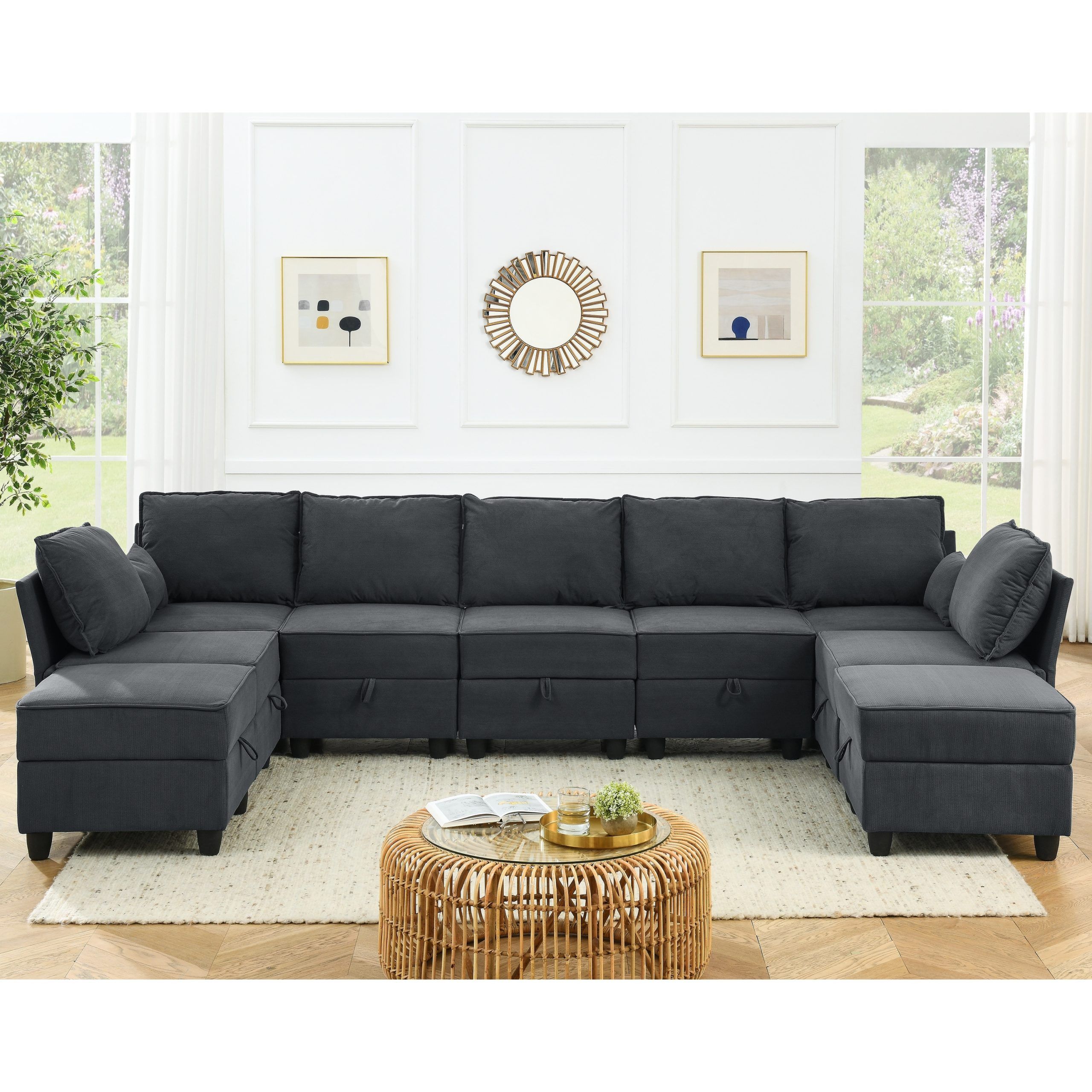 9 Seat Modular Sofa Set, Storage Sectional Sofa Couch Convertible King Sofa  Bed For Living Room, Dark Gray Corduroy Velvet – On Sale – Bed Bath &  Beyond – 39020455 With Regard To Dark Gray Sectional Sofas (View 2 of 15)
